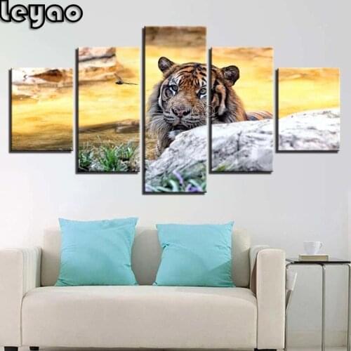 Majestic Tiger 5 Piece Multi Panel 5d diy diamond painting Cross Stitch diamond puzzles diamond embroidery 2020 New gift, decor
