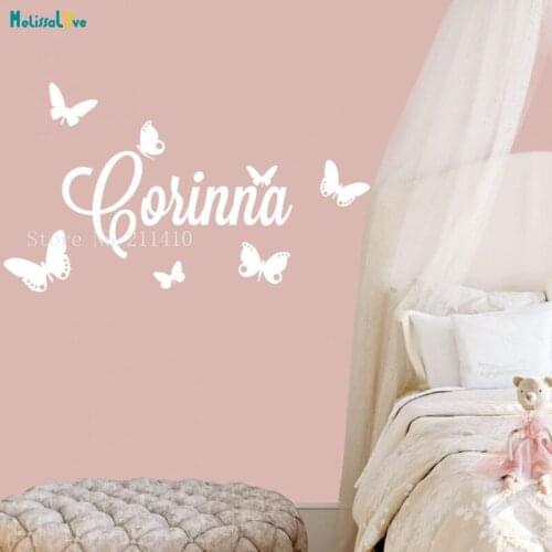 Custom Name Wall Sticker with Seven Cute Butterflies Home Decor For Kids Baby Room Self-adhesive Nursery Unique Gift YT620