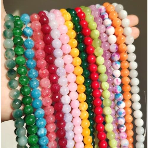 Natural Blue Green Chalcedony White Jades Stone Round Faceted Loose Beads For Jewelry Making 4/6/8/10 mm DIY Bracelet Necklaces