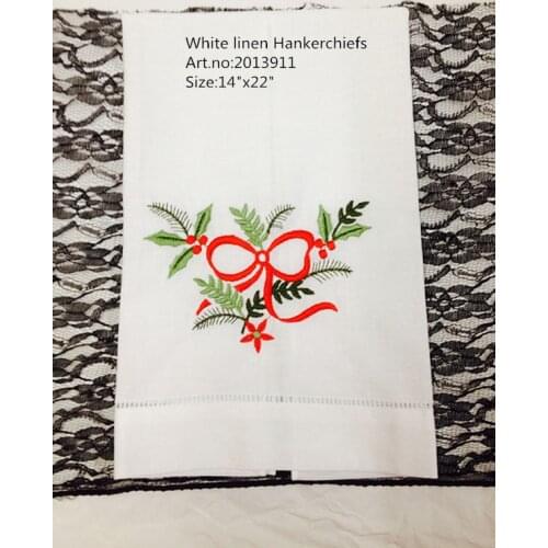 Novelty &Holiday Handkerchiefs 12PCS/lot 14x22"White Linen Embroidered floral Handkerchiefs Unisex Hankies For Special Occasions