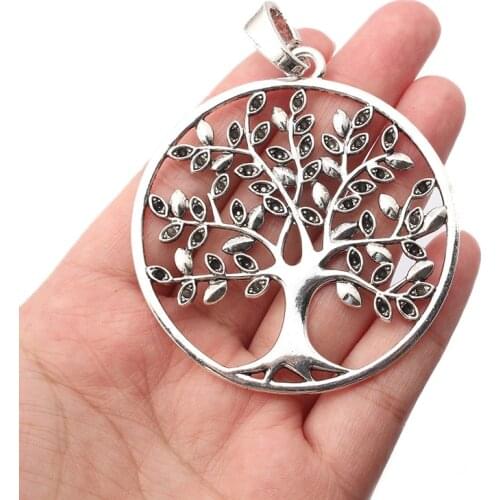 2pcs/lot Bronze /Silver Color Zinc Alloy Hollow Tree Necklace Round Charms For Women Pendants Jewelry Making 59*65mm