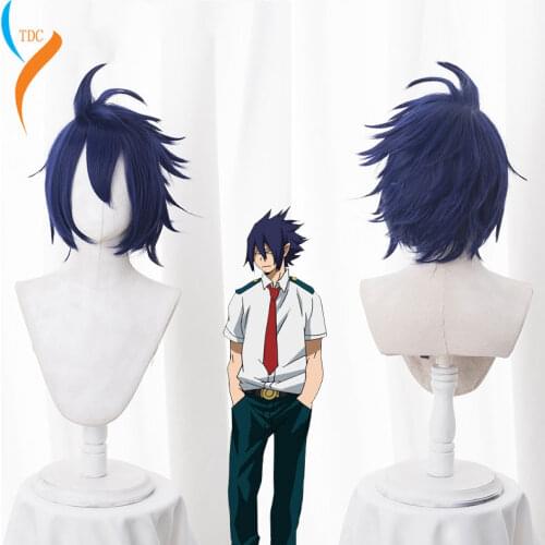 My Hero Academia Boku no Hiro Akademia Amajiki Tamaki Dark Blue Short Cosplay Wig Synthetic Hair Perucas + Wig Cap Naruto cos