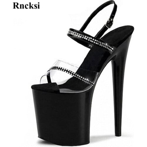 Rncksi Fashion Platform with Rhinestone Straps sandals 20cm high heels crystal black banquet formal dress womens shoes