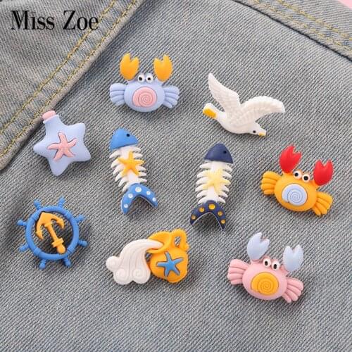 Sea Cuties Pins Crab Seagull Starfish Fish Bones Brooches Ocean Under The Sea Badges Aniaml Jewelry Gift Girl Boy Accessories
