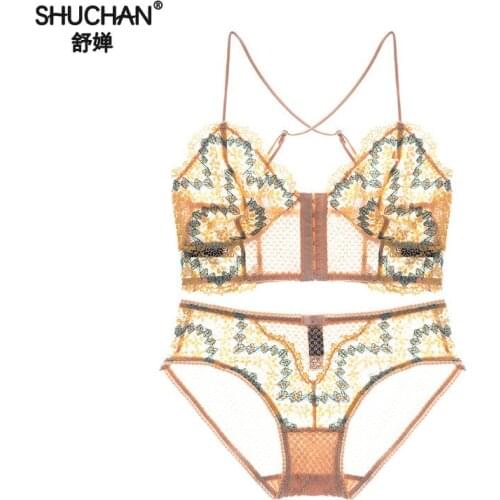 SHUCHAN Newest Selling Europe French High-end Brandnew Lace Sexy Lingerie Lace Underwear Women Sexy Bra Set Three Color Brasl015