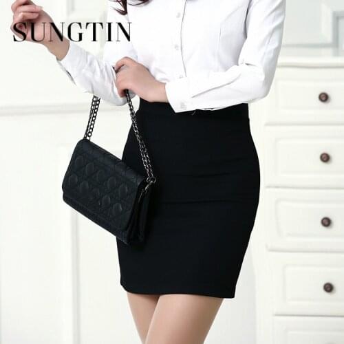 Sungtin Office Lady Sexy High Waist Bodycon Skirt Split Regular Black Skirt Female Elegant Slim Simple Skirt for Mujer Plus Size
