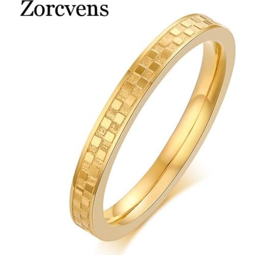 ZORCVENS Gold Color Thin Rings for Women Stainless Steel Checkerboard Female Girl Game Ring Gifts Jewelry
