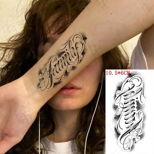 Waterproof Temporary Tattoo Sticker English Alphabet White Lace Black Ink Fake Tattoos Flash Tatoos Arm Body Art for Women Men
