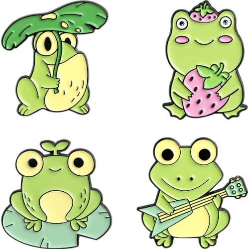 Cute Lotus Leaf Frog Enamel Pins Cartoon Green Animal Brooches for Women Backpacks Clothes Lapel Pin Funny Badge Jewelry Gift