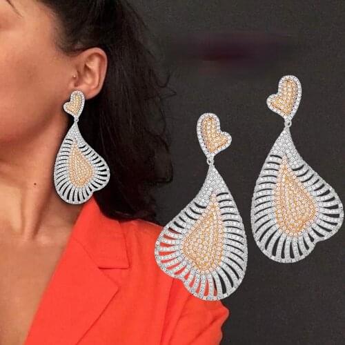 Blachette Mothers Day Gift Heart African Dangle Earrings For Women Luxury Cubic Zirconia DUBAI Bridal Earrings Wedding Jewelry