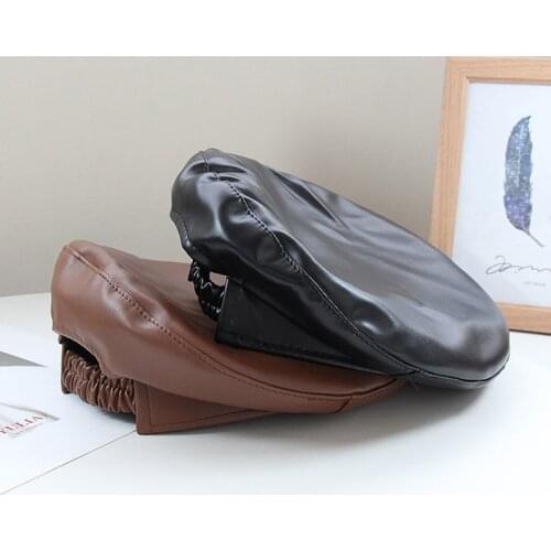 K84 Women Beret PU Leather Cap Spring And Autumn Net Red Hat Vintage British Octagonal Hat Literary All-match Hat Pumpkin hats