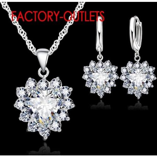 New Arrival 925 Sterling Silver Cubic Zirconia Heart Pendant Necklaces Earrings Sets For Women Wedding Engagement Gifts