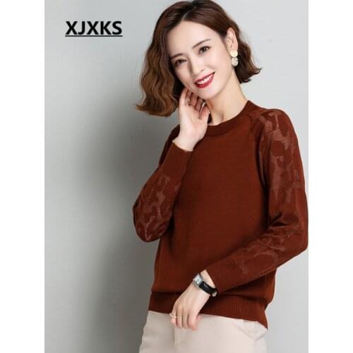 XJXKS Round neck long-sleeved women autumn sweater 2021 new solid color all-match comfortable knitted sweater pullover