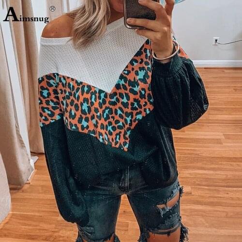Women Fashion Sweater 2020 Autumn Casual Lantern Sleeve Patchwork Color Print Loose Top Pullovers Knitted Sweaters Femme Clothes