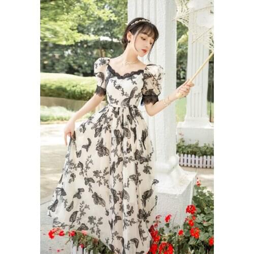 2020 High Quality Luxury runway Dress Women summer Three-dimensional butterfly embroidery French bubble sleeve first love dress