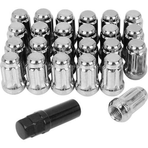 X Autohaux 24pcs Car Chrome M12X1.25 M12X1.5 Bulge Acorn Wheel Lug Nuts Cone Seat with 1 Key Steel Wheel Racing Lug Nuts