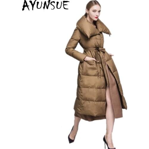 AYUNSUE 2020 European Brand Womens Down Jacket Wool Blend Liner Long Thicken Winter Coat Women White Duck Down Jackets Y-1612C