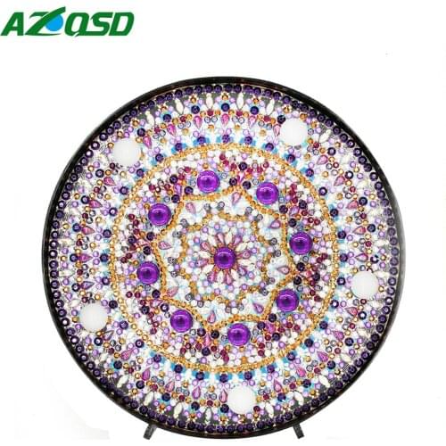 AZQSD DIY Diamond Painting With LED Light Flowers Gift Craft Diamond Painting Mandala Lamp Special Shaped Bedroom Decoration