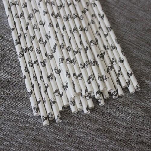 APRICOT 25pcs Paper Drinking Straws Stripe Skull Pattern Halloween Party Wedding Decoration Kids Birthday Christmas Supplies