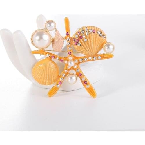 Enamel Starfish Brooches Women Pearl Sea Star Animal Party Office Brooch Pins Jewelry Gifts