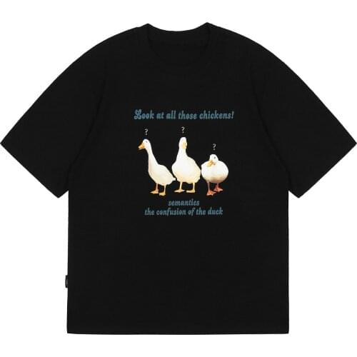 LACIBLE Streetwear Harajuku Oversize Cotton T-Shirt Men Women Funny Ducks Letter Printed Tshirt Casual Short Sleeve Tees Tops