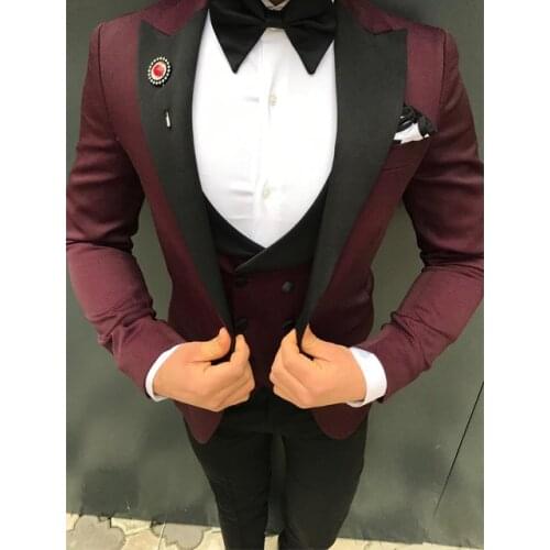 Handsome Groomsmen Peak Lapel Groom Tuxedos Mens Wedding Dress Man Jacket Blazer Prom Dinner (Jacket+Pants+Tie+Vest) A111