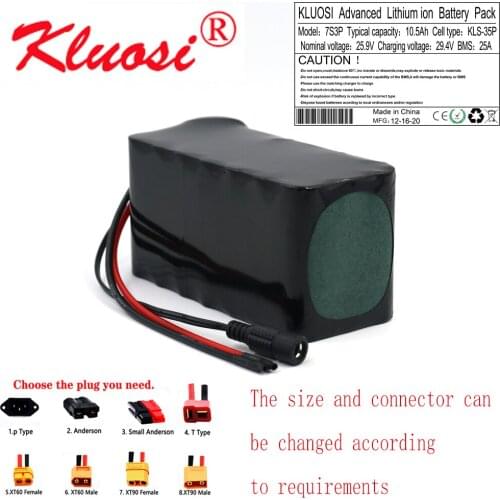 KLUOSI 24V 10.5Ah 25.2V 10A 7S3P 29.4V Lithium Battery Pack FOR Electric Motor Bicycle Scooter Motor Built-in 25A BMS Balanced