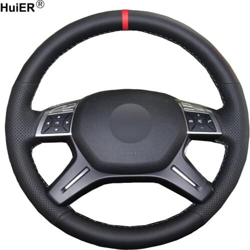 HuiER Hand Sewing Car Steering Wheel Cover Comfortable Red Marker For Mercedes Benz GL350 ML350 Steering-Wheel Auto Accessorie