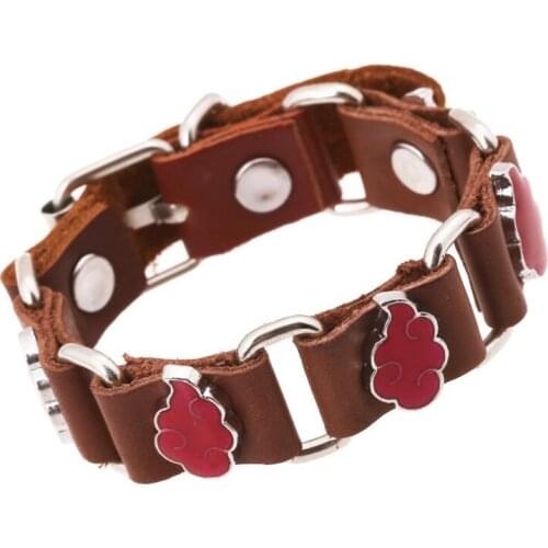 Fashion Vintage Red Cloud Rivets Belt Bracelet Alloy Charms Genuine Leather Wrap Bangle Adjustable Wristbands Punk Jewelry Gift