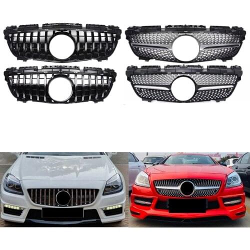 Front Bumper Racing Grill Billet Grille Cover For Mercedes-Benz R172 SLK Class 2011 2012 2013 2014 2015 Diamond GTR