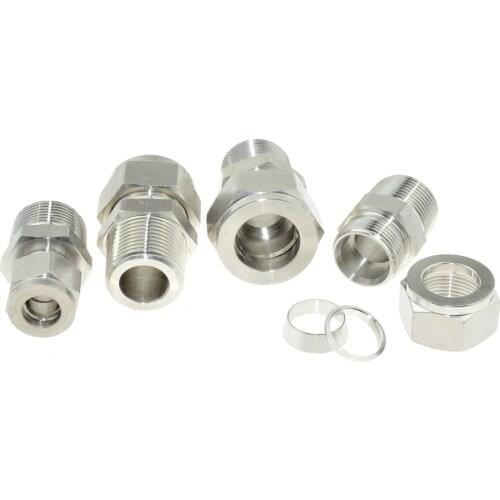3/4"BSPT Male Thread x 12mm 16mm 18mm 3/4" OD Double Ferrule Tube Air Compression Pipe Fitting Connector SS 304 Stainless Steel