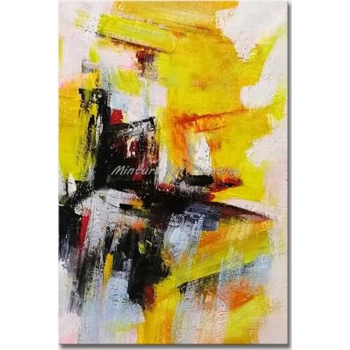 Mintura Wall Picture for Living Room Oil Paintings on Canva Hand Painted Abstract Picture in Yellow Home Decor Wall Art No Frame
