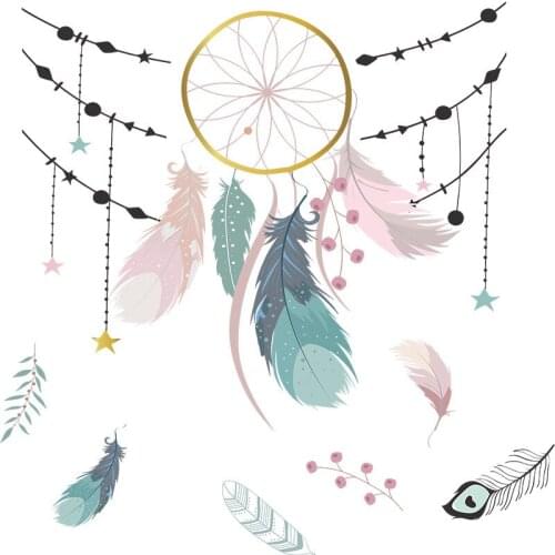 Feather Dream Catcher Wall Decal Stickers Flower Home Decor Bedroom Decoration For Female Room Door Decorative Vinyl Murals Art