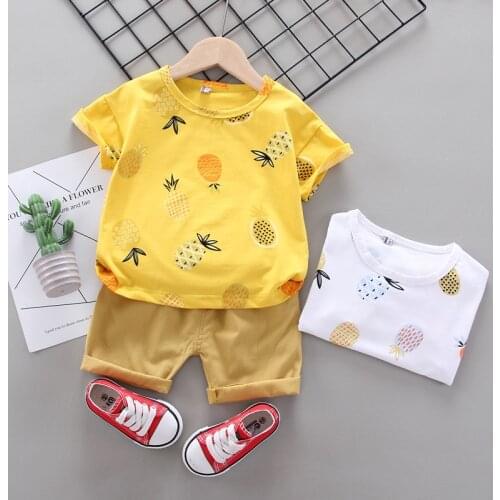New Summer Toddler Boy Casual Clothing Sets Baby Girls Pineapple Fully Print T-shirt +solid Shorts 2-piece Suits Infant Clothes
