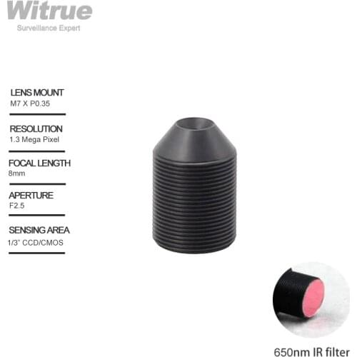Witrue Pinhole camera Lens 8mm M7 X P0.35 Mount 1.3 Megapixel 1/3" F2.5 with 650nm IR Filter for Mini CCTV Security Cameras