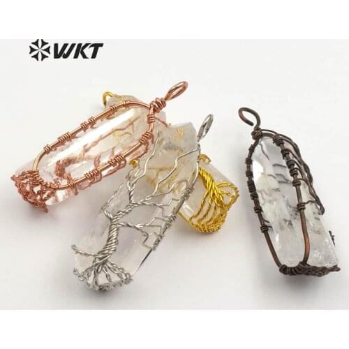 WT-P1399 Wholesale Crystal Point Pendant With Electroplated Color Tree Of Life Wire Wrapped Pendant For Women Dainty Jewelry