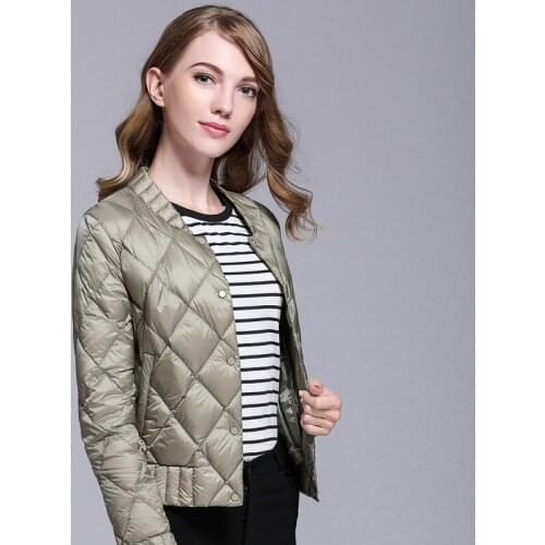 New Autumn Winter White Duck Down Coats Women Lightweigh 90% Ultra Light Down Argyle Coat Plus Size Thin Slim Short Jacket Mw428