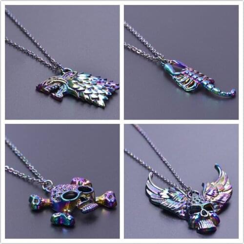 Punk Jewelry Skull Necklace Animal Scorpion Pendant Necklace For Women Men Rainbow Chain On The Neck Decoration Snake Choker