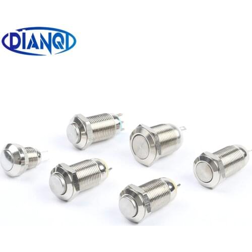8mm 10mm 12mm High flat spherical ball head round metal Chrome push button switches With LED pin NO NC teminal