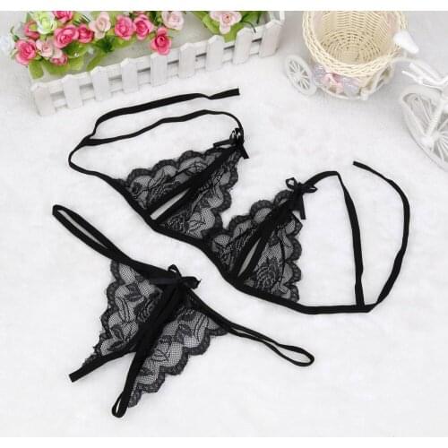 Transparent Women Sexy Lingerie Set Lady Lace Underwear Sleepwear G-string Nightwear Lenceria Sensual Mujer Pijama Two-Piece