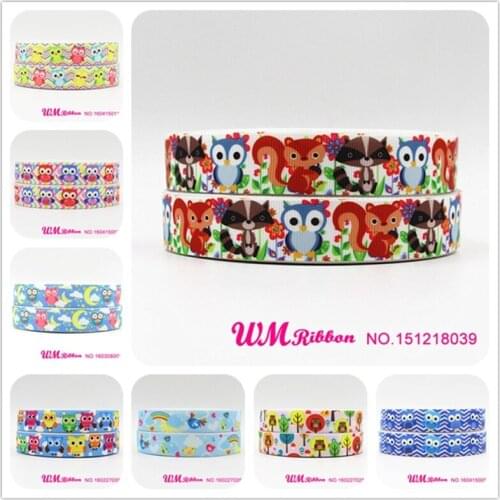 Q&N ribbon 7/8inch 22mm owl bird printed grosgrain ribbon webbing 50yards/roll for headband hair bow free shipping