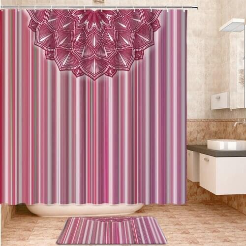 Pink Mandala Pattern Stripe Shower Curtains Set Bath Mats Rugs Carpet Entrance Door Mat Bathroom Decor Curtain Bathroom Products