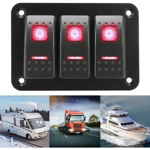 With Icon Sticker 3 Gang Rocker Switch Panel ON/OFF Lights Car Truck Marine Ship Circuit Breaker Auto Accessories DC 12V/24V