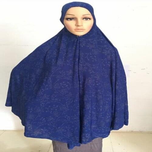 120x110cm Large Size Prayer Garment Smooth Crystal Hemp Prayer Hijab Cap With Diamonds Muslim Women Khimar Soft Breathable Niqab