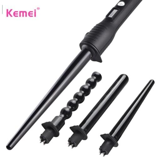 Kemei Pro 5 Interchangeable Part LCD temperature display Hair Curling Iron Machine Ceramic Hair Curler Set Multi-size Roller