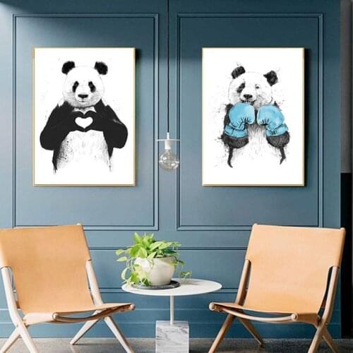 Nordic Cartoon Animal Cute Panda Canvas Painting Poster Print Cuadros Wall Art for Living Room Home Decor (No Frame)
