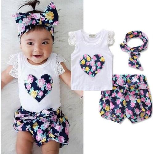 Toddler Loose 2pcs Baby Girls Clothes Set Print Sleeveless Floral Shorts T-shirt Tops Outfits Newborn Childrens Clothing Sets