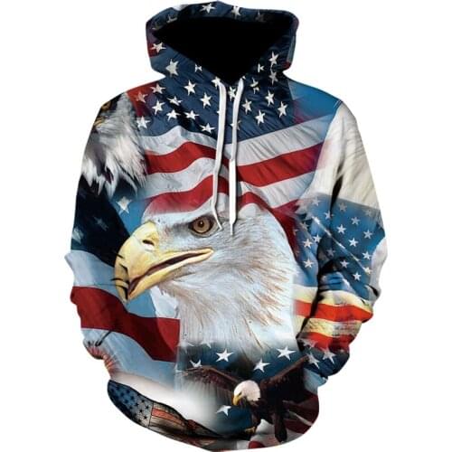 USA flag eagle print hoodie personalized streetwear hoodie animation 3D printed animal casual sweatshirt new men clothes 2020