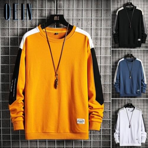 OEIN Harajuku Sweatshirts Men 2021 New Fashion Long Sleeve Hoodie Mens Casual O-Neck Patchwork Sweatshirt Streetwear Hoody Male