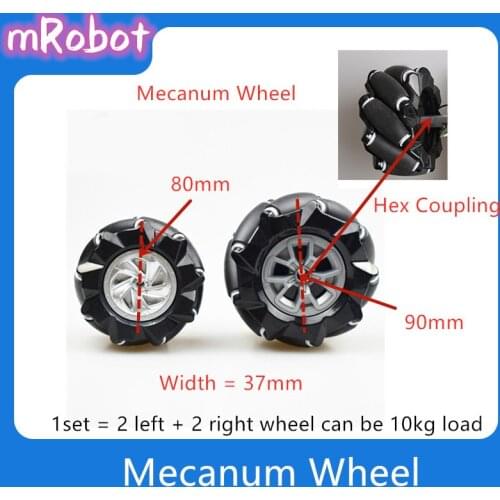 Mecanum Wheel Set Universal 80mm Omnidirectional wheel 97mm Wheels Hex Coupling Shaft Coupling ROS Tyre for Robot ROS system Car